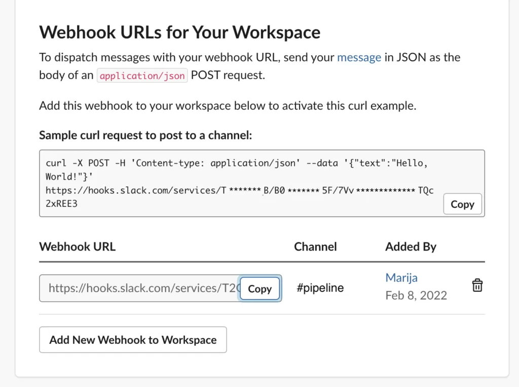create webhook URL