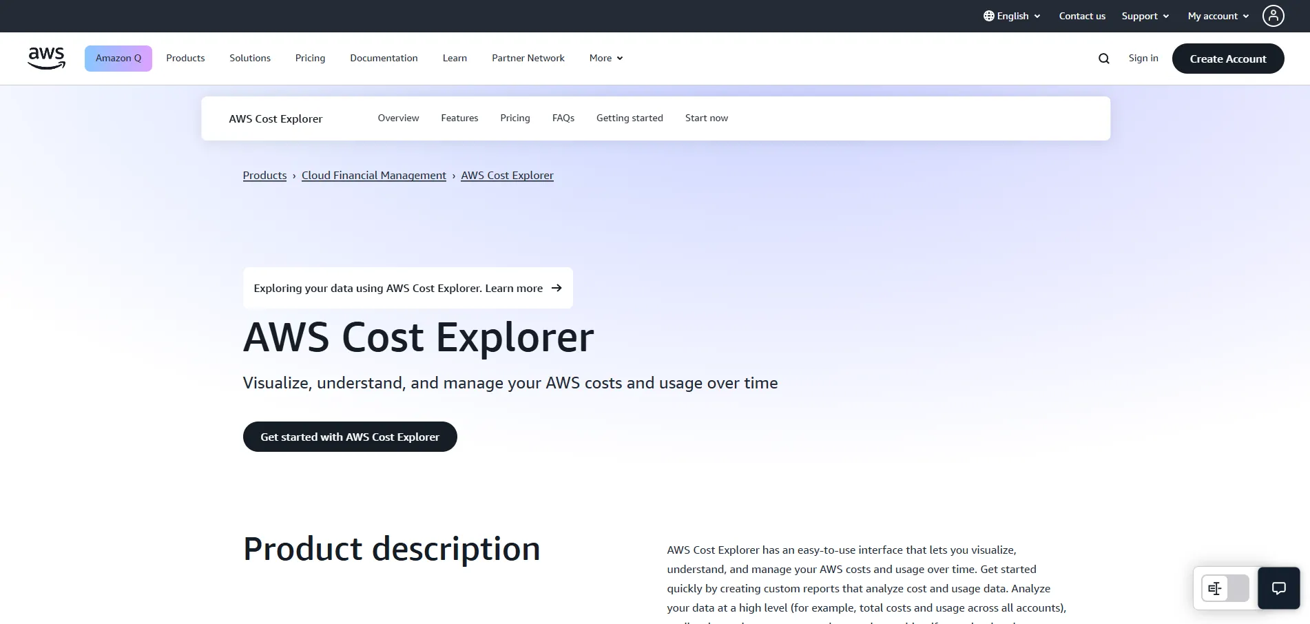 AWS Cost Explorer Homepage