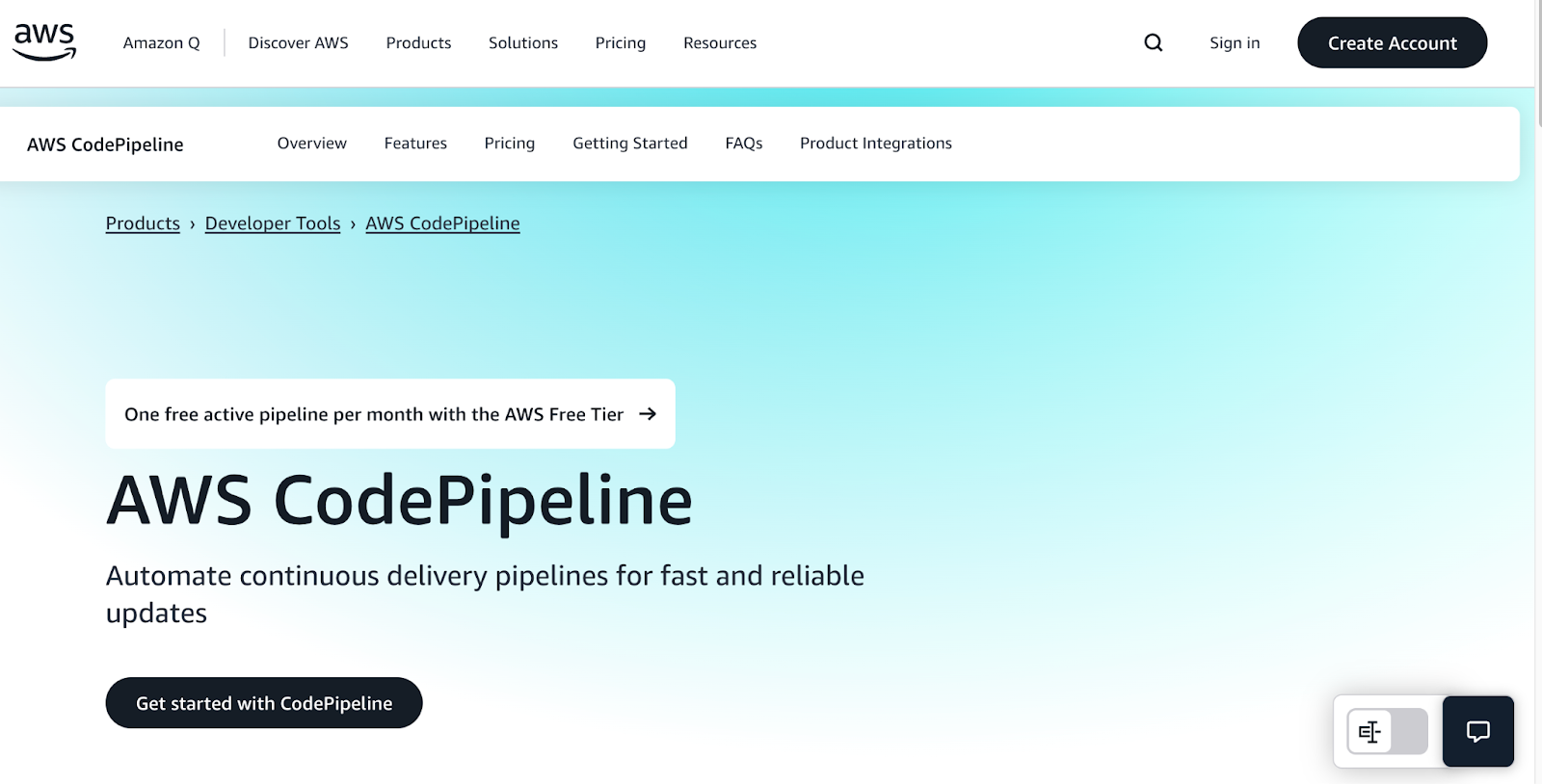 AWS CodePipeline Homepage