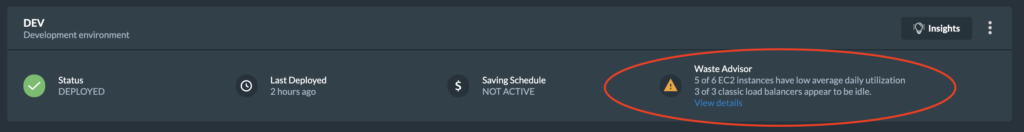 cloud waste advisor - showing recommendations