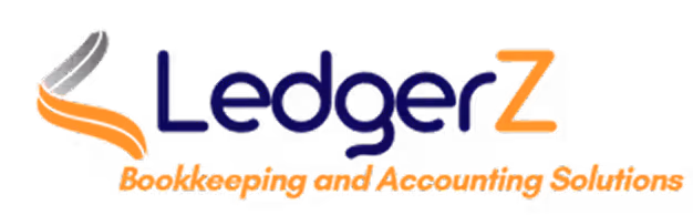 LedgerZ logo featuring a stylized orange quill and the text 'LedgerZ Bookkeeping and Accounting Solutions'.