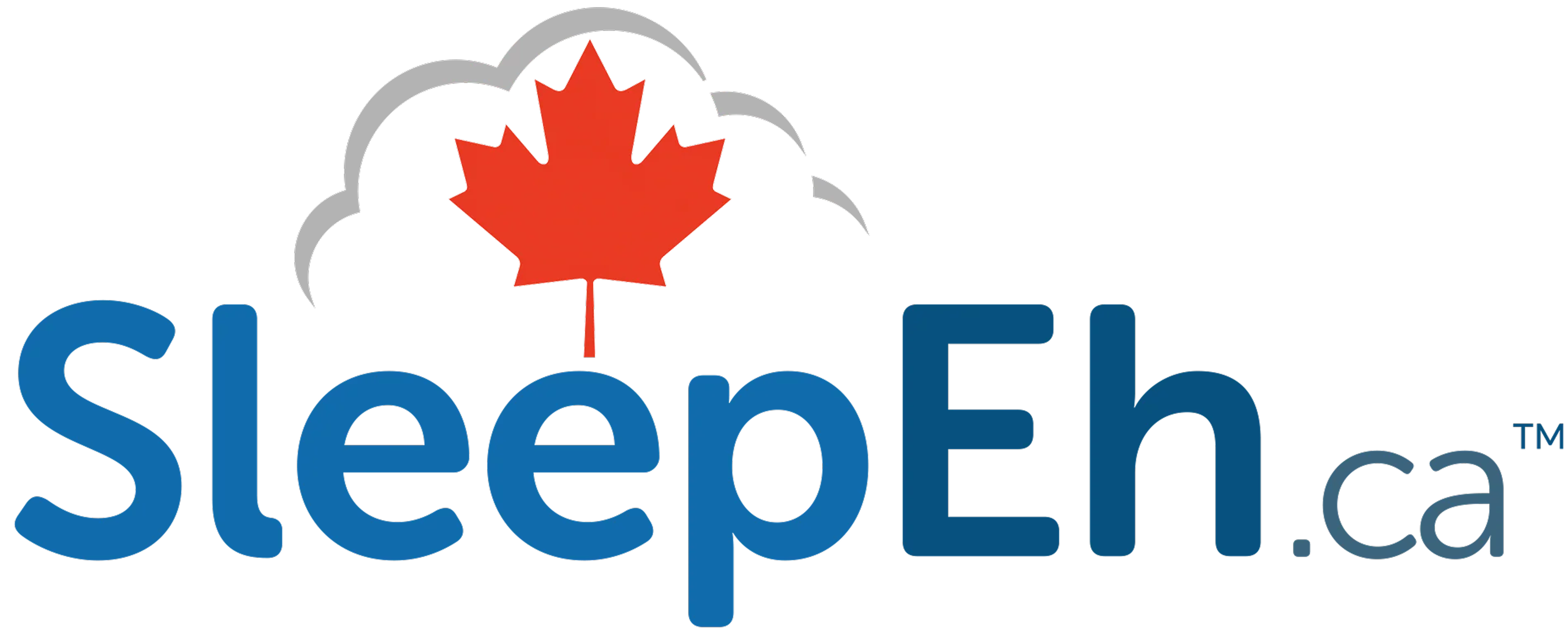 SleepEh.ca logo with a red maple leaf inside a grey cloud outline above the blue and grey text.