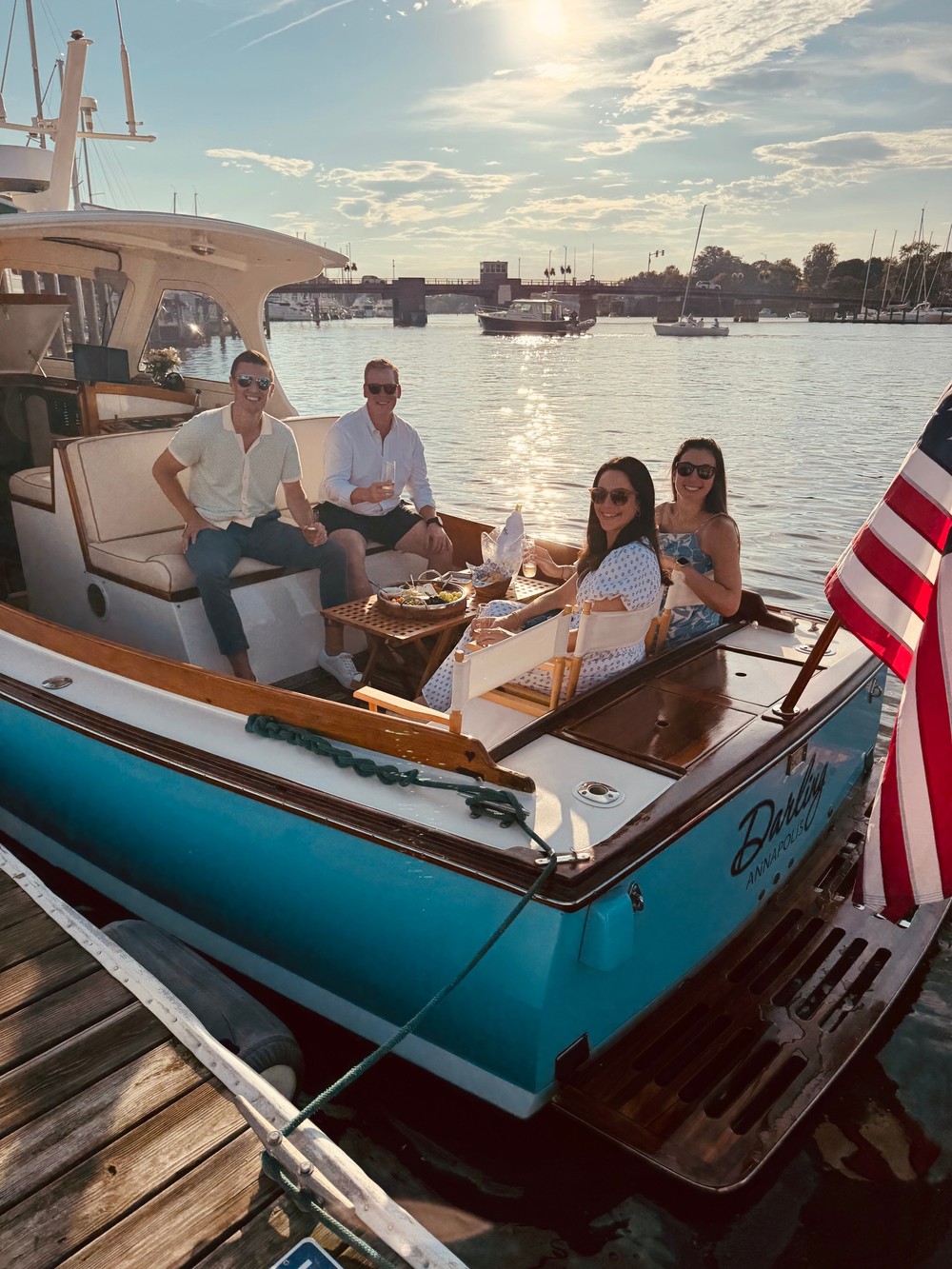A group enjoying a harbor cruise on darling charters of annapolis