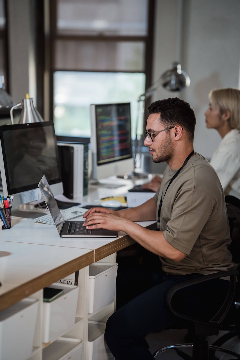 A software developer working on code.