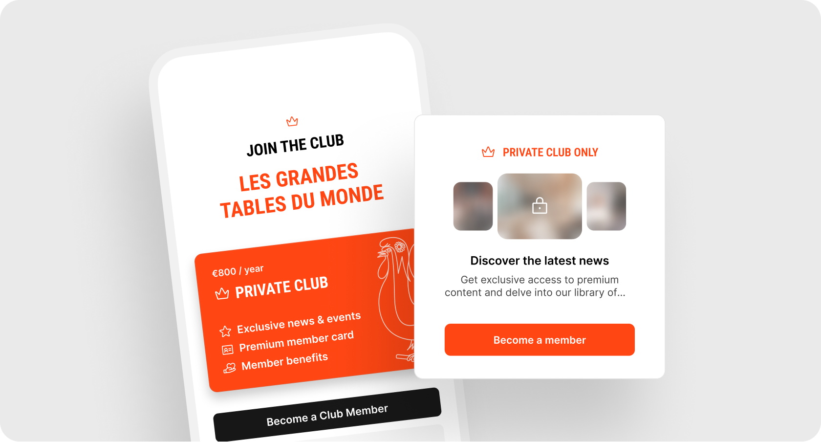 Two smartphone screens showing the app interface