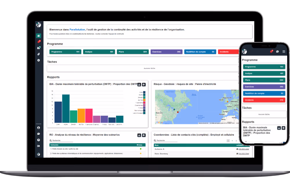 ParaSolution interface on desktop and mobile
