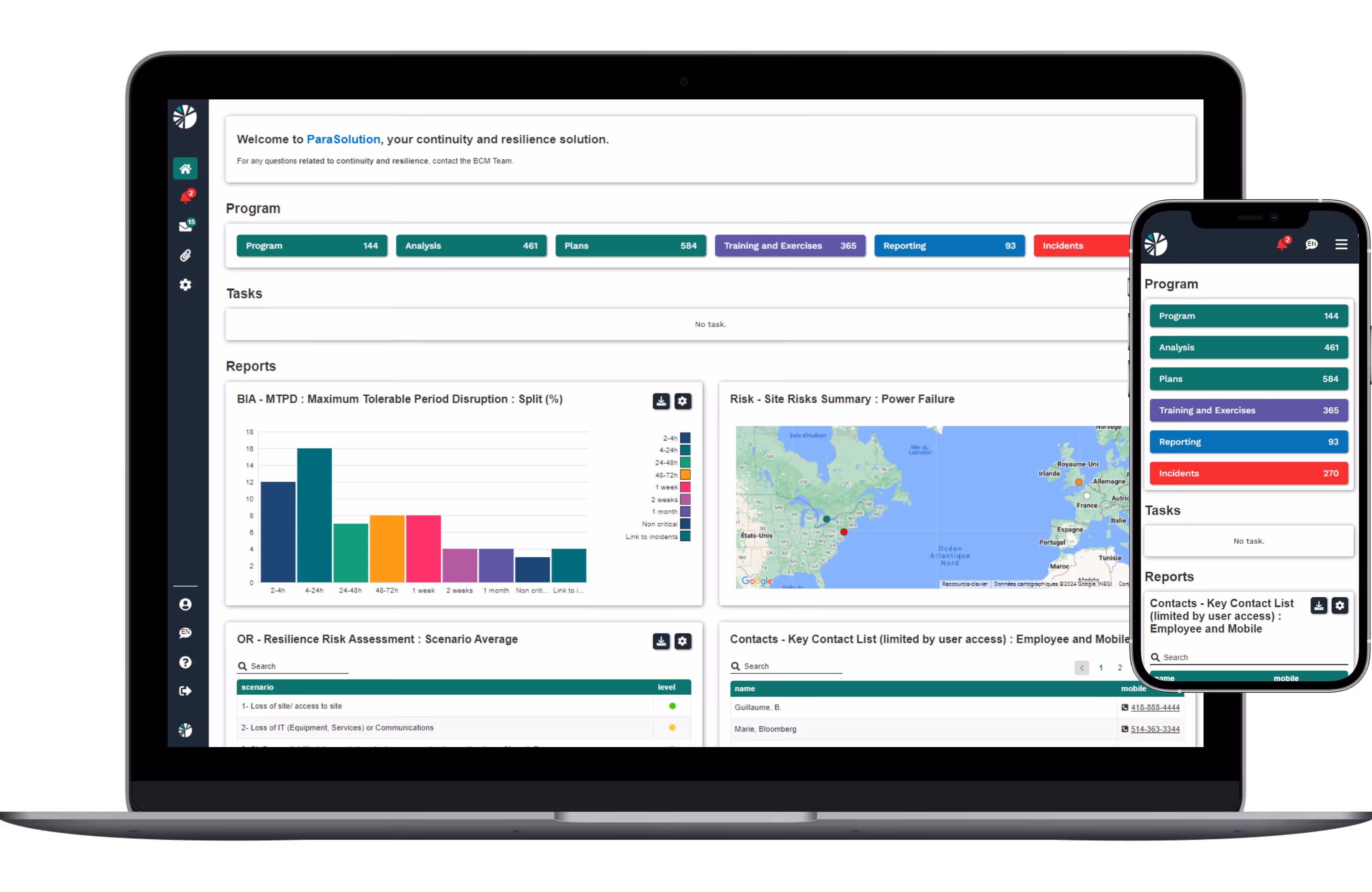 ParaSolution interface on desktop and mobile