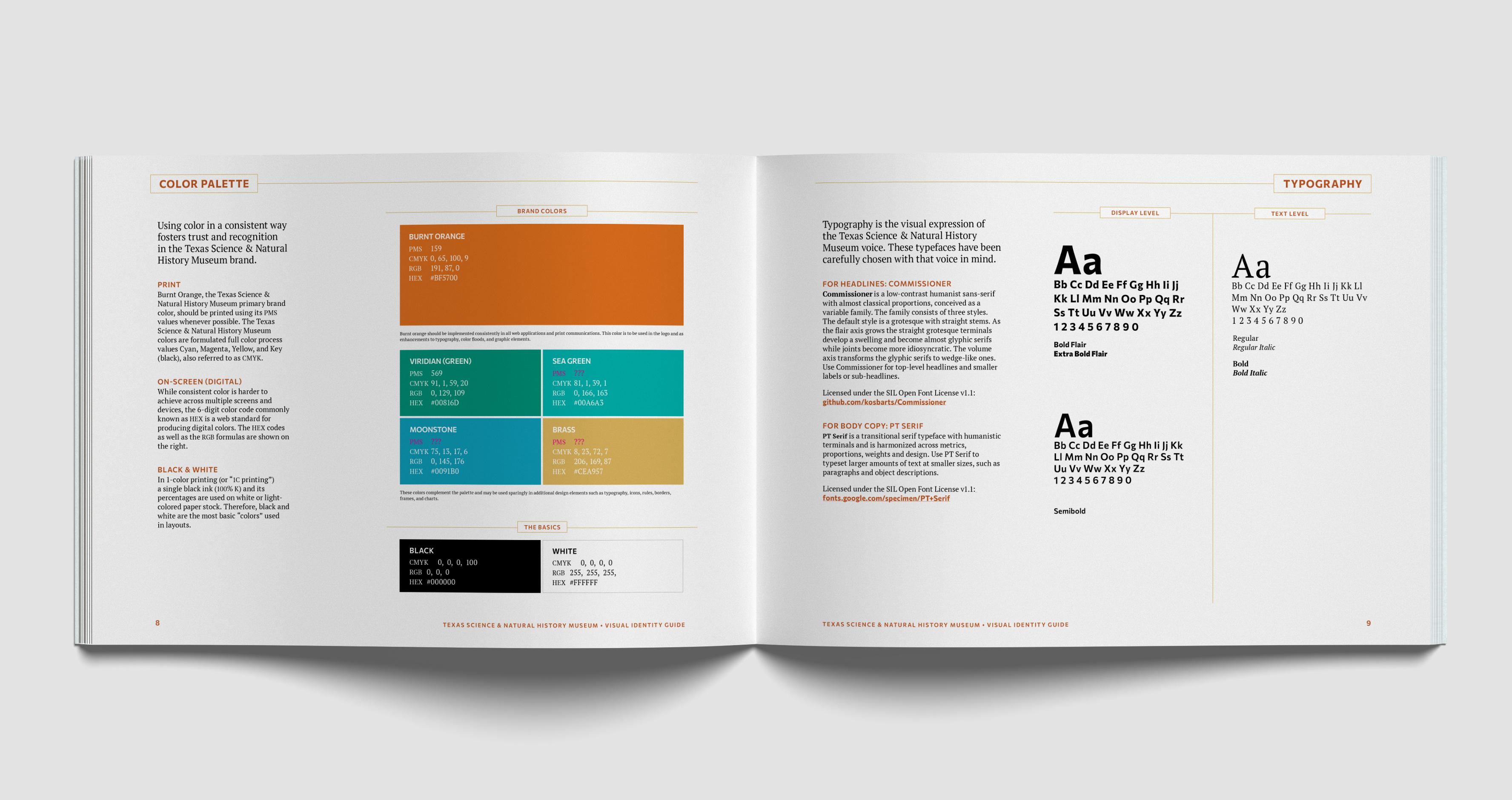 An inside spread of the Visual Identity Guidelines.
