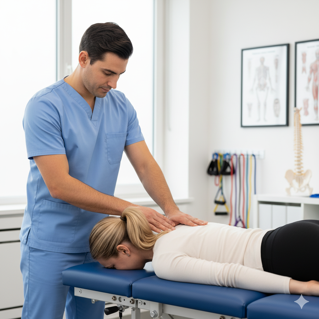 A chiropractor assessing whiplash 