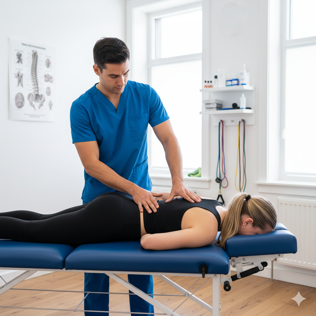 A woman receiving chiropractic care
