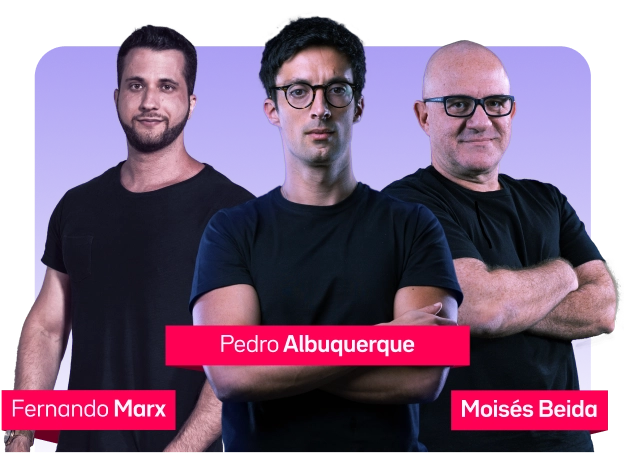 Foto dos principais gestores do fundo TC Cosmos: Pedro Albuquerque, Fernando Marx e Moisés Beida.