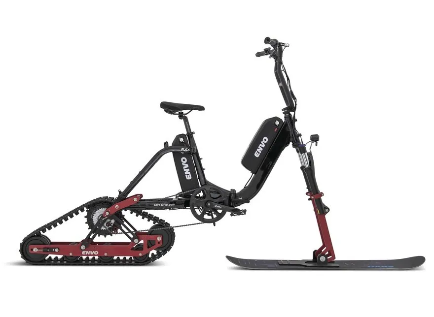 An Envo Flex electric bike converted into a snow bike configuration