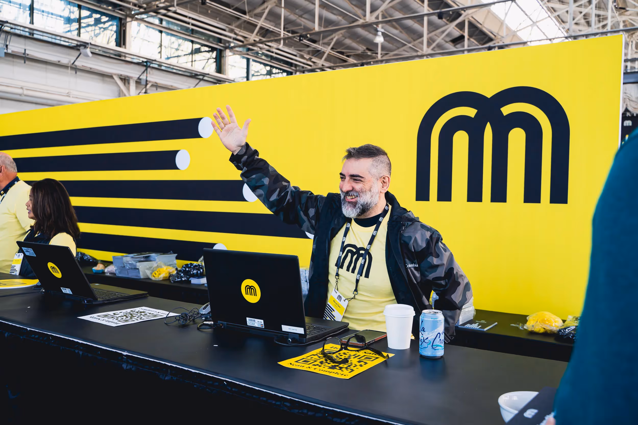 Manuel Saez of Beyond greets attendees at Micromobility America 2022