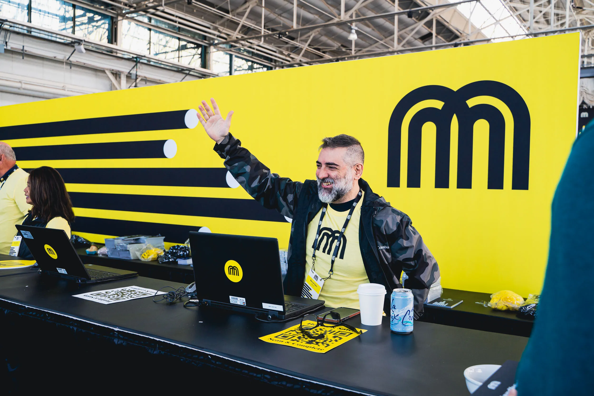 Manuel Saez of Beyond greets attendees at Micromobility America 2022