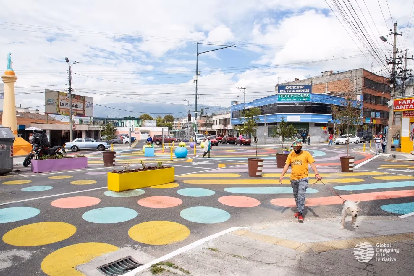 Pastel-colored dots cover a 1.8-kilometer stretch of Viracocha street in Quito, Ecuador.