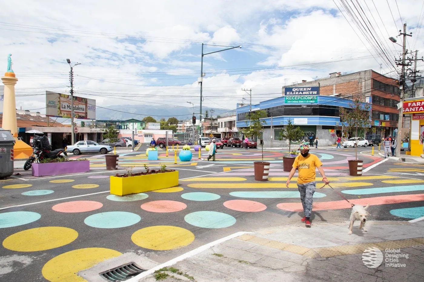 Pastel-colored dots cover a 1.8-kilometer stretch of Viracocha street in Quito, Ecuador.