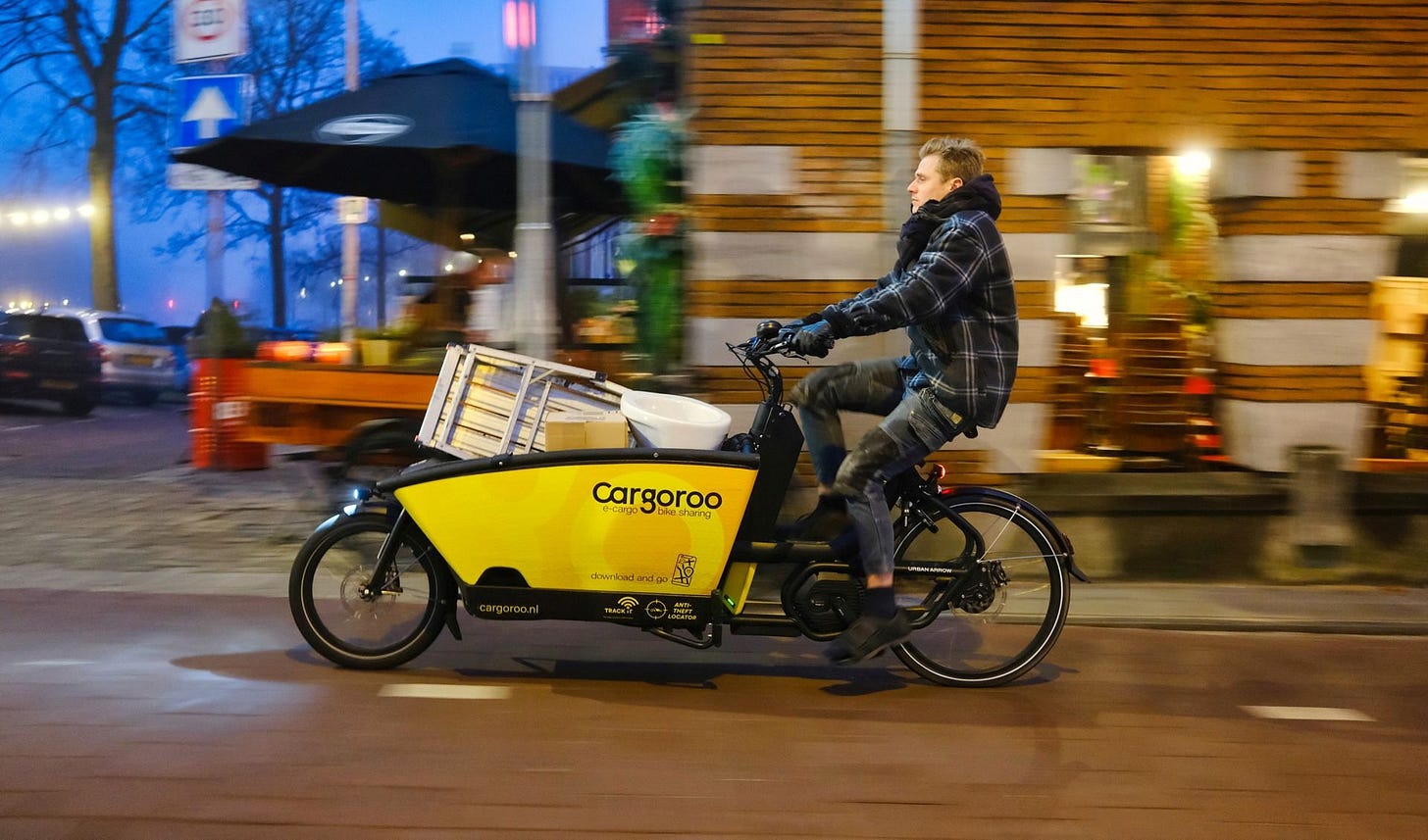 An electric shared cargo bike.