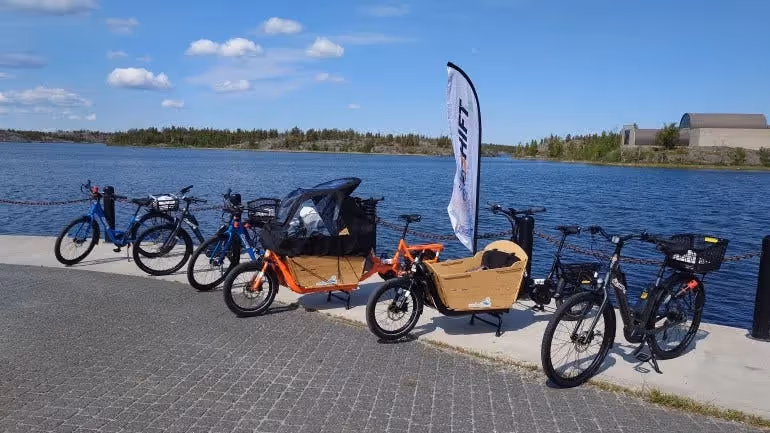 A fleet of Shift bicycles ready for participants at Somba K'e Park in Yellowknife