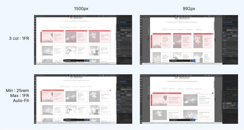 Différence entre l'utilisation de 3 colonnes pour un grid webflow vs utiliser la fonctionnalité auto-fit sur responsive