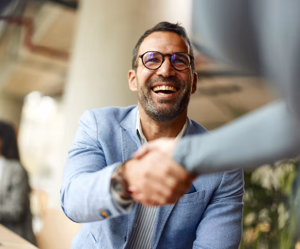 Smiling businessman shaking hands in meeting