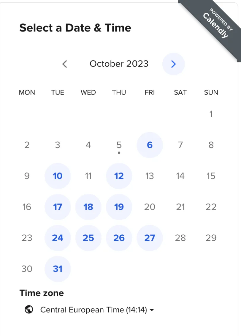 écran calendly prise de rendez-vous webflow cms no-code