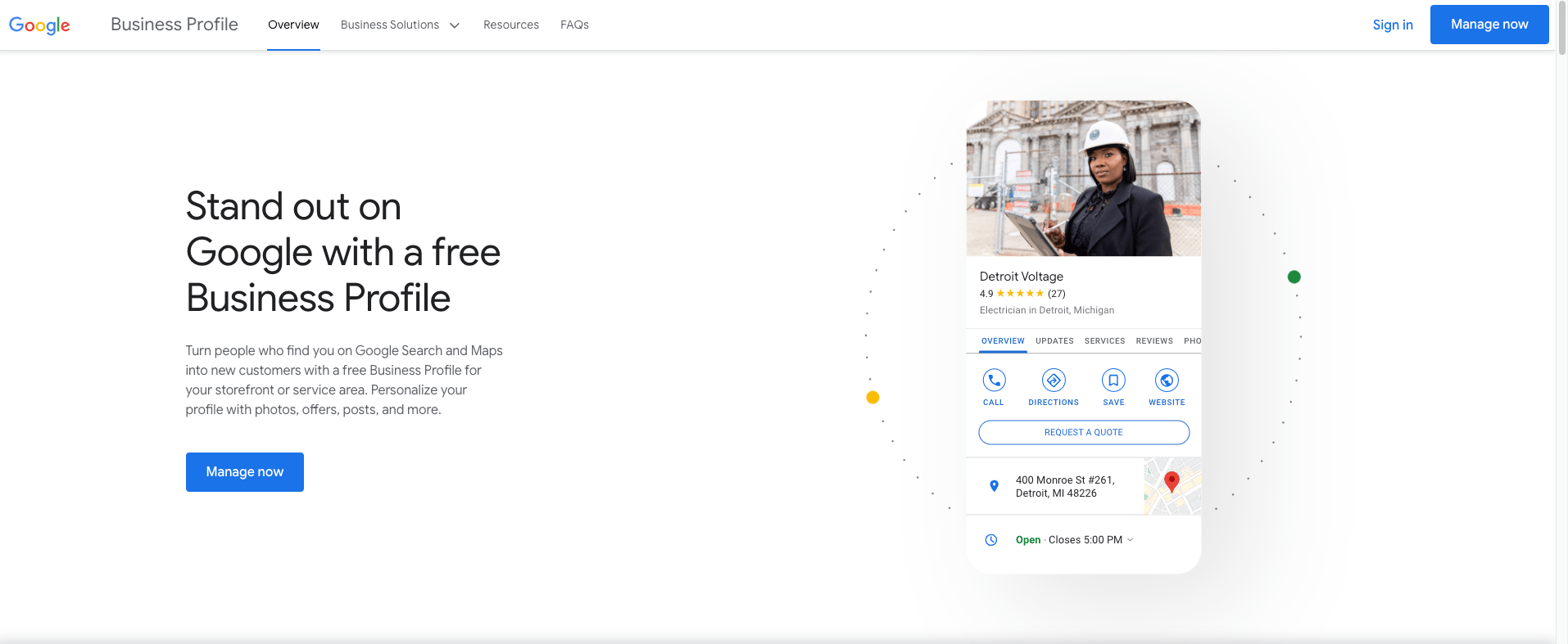 screenshot of google business homepage