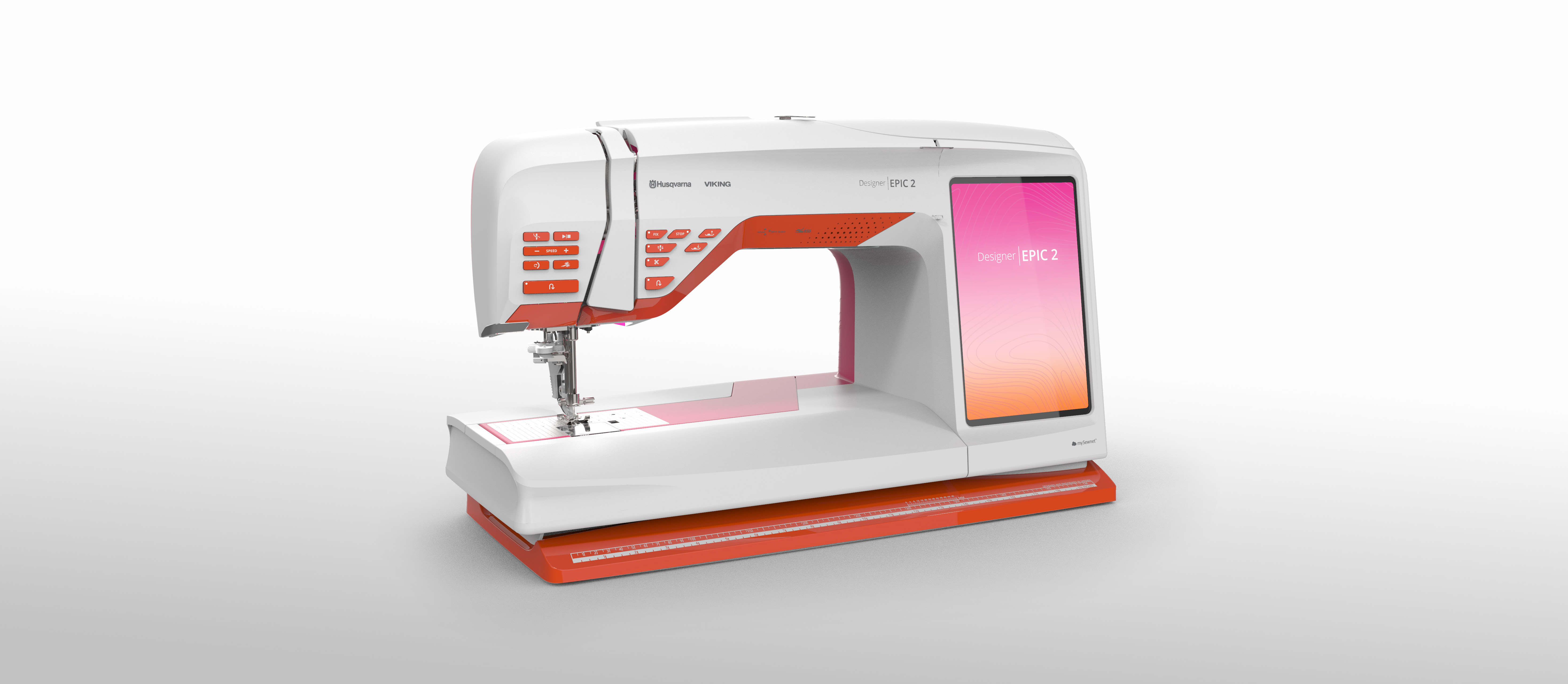 A pink and orange sewing machine from husqvarna viking 
