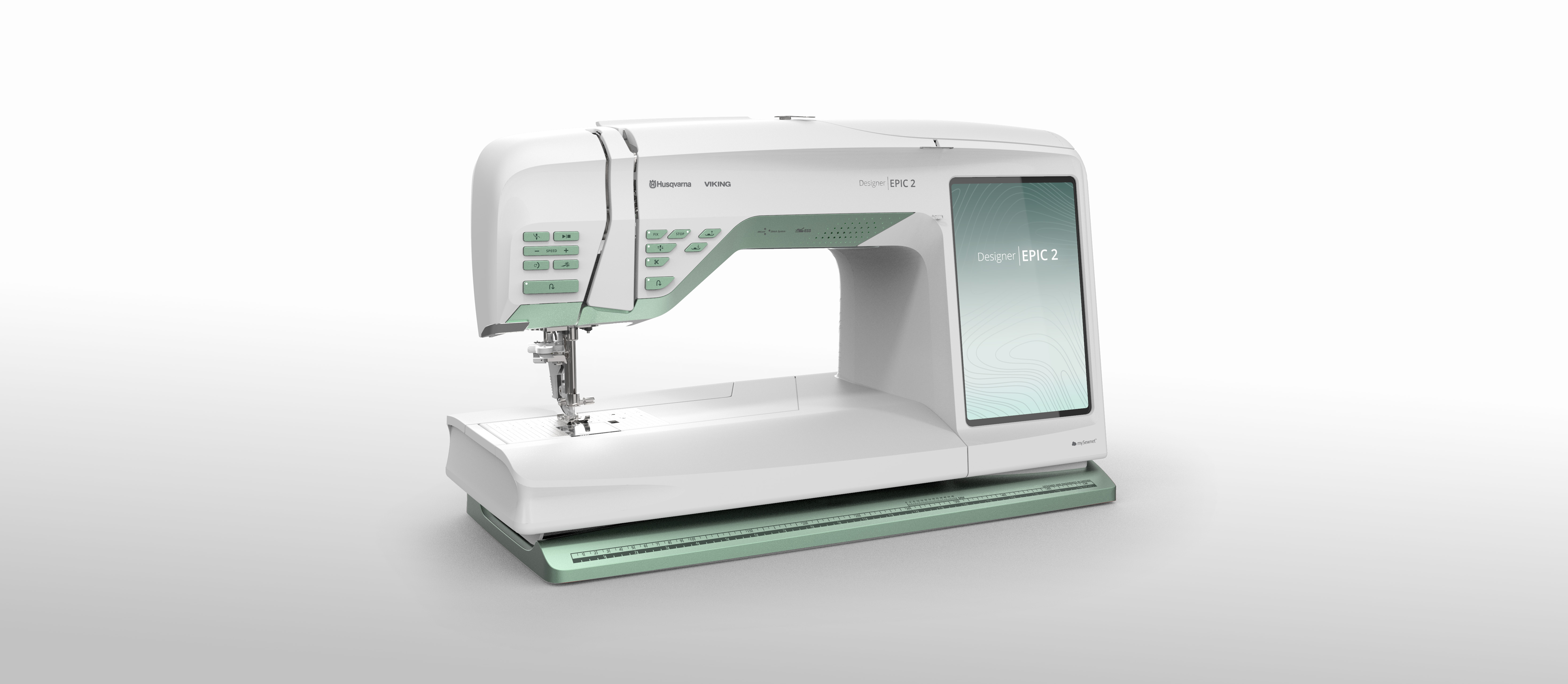 A green and white sewing machine from husqvarna viking 