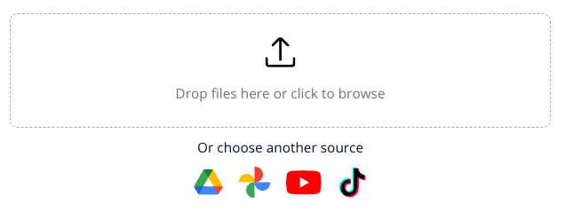 Screenshot showing the different source icons available on the upload form