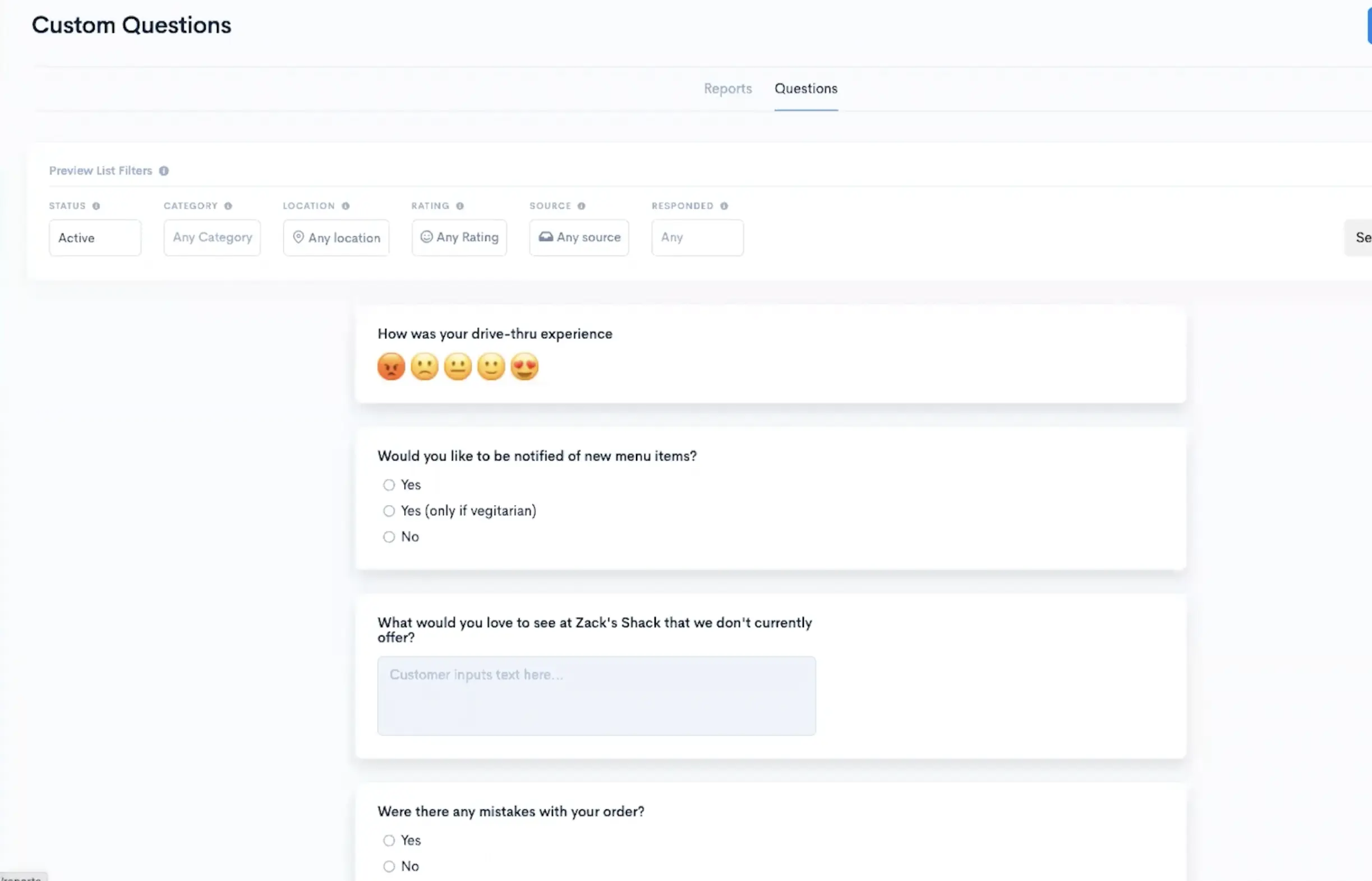 Screenshot of Ovation survey feature with customizable questions
