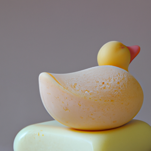 A soap shaped as a duck presenting its rump