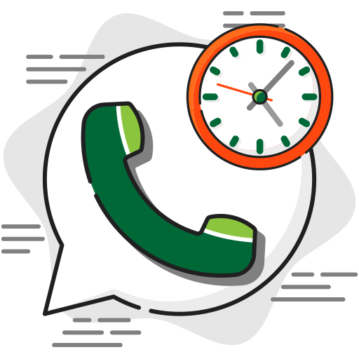 Line icon illustration of a phone handset and clock
