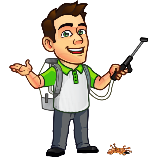 A cartoon illustration of a pest control service man