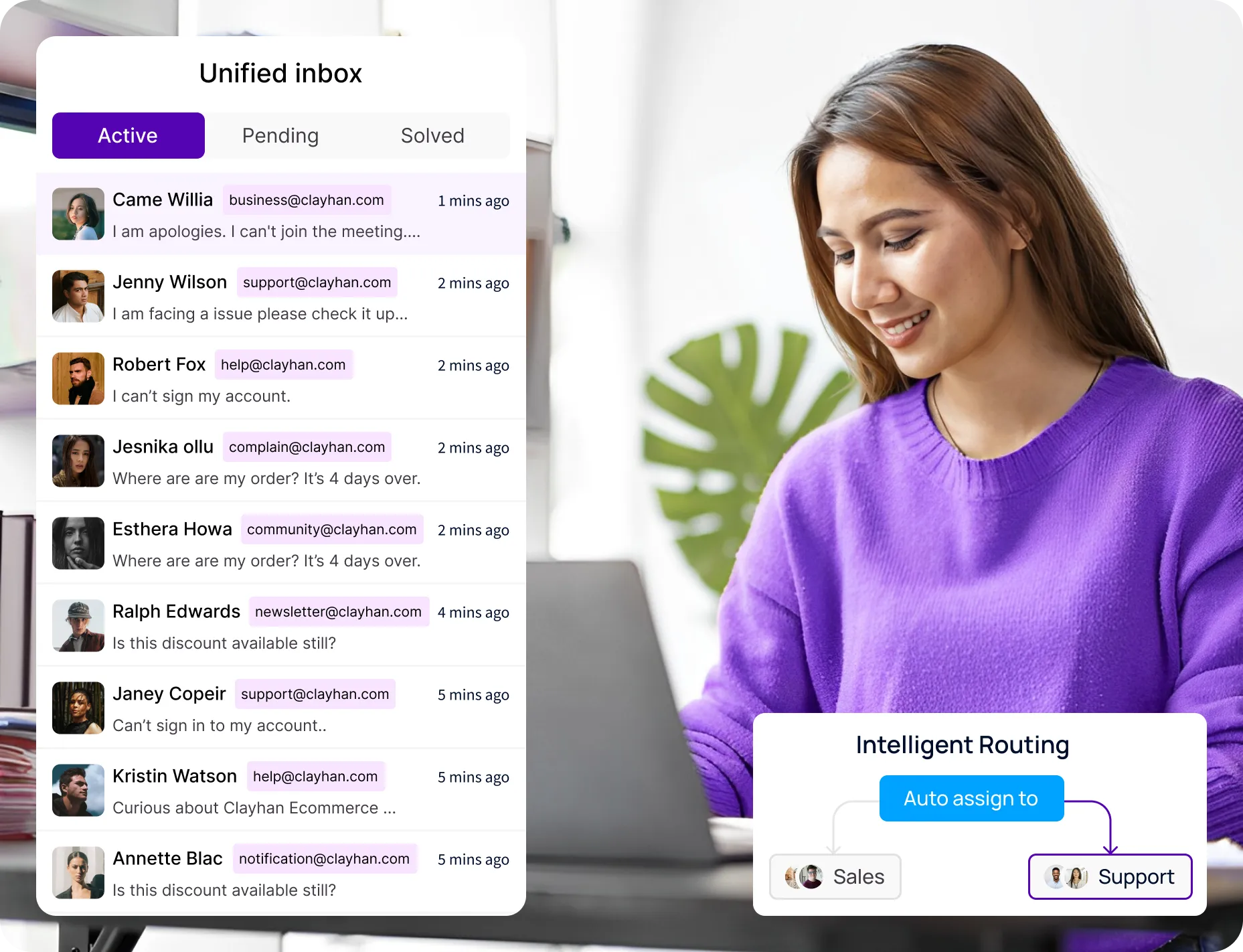 A girl managing business email using mevrik email solutions.