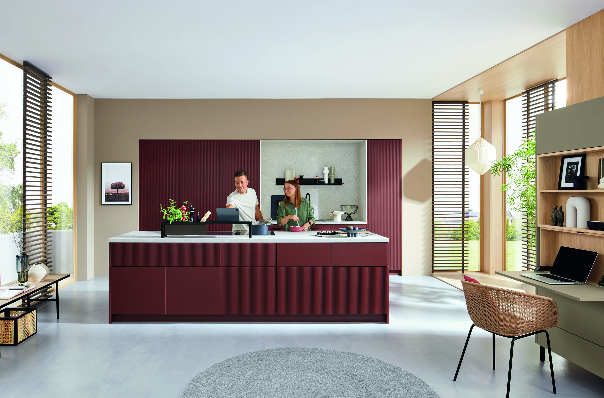 Ballerina Resopal Pro 32021 bordeauxrode greeploze eilandkeuken