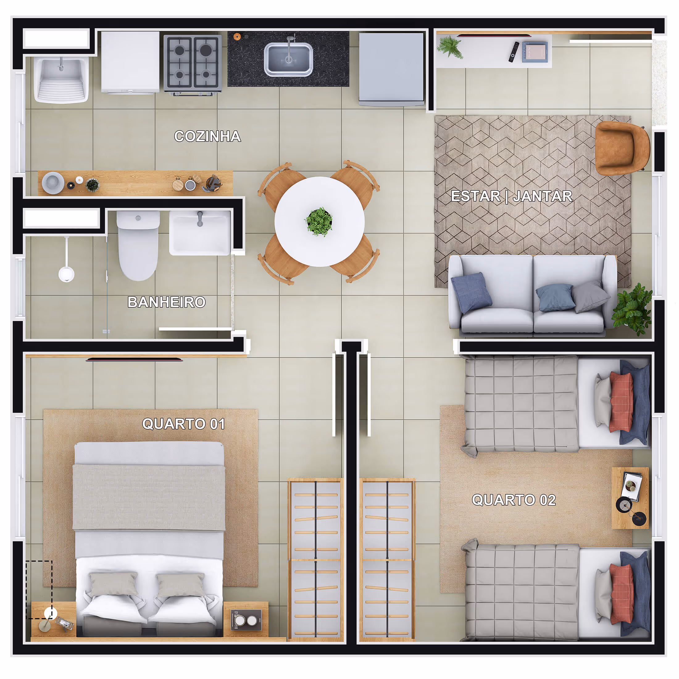 Planta 2 dormitórios • 39,52m² (final 4 - bloco F)