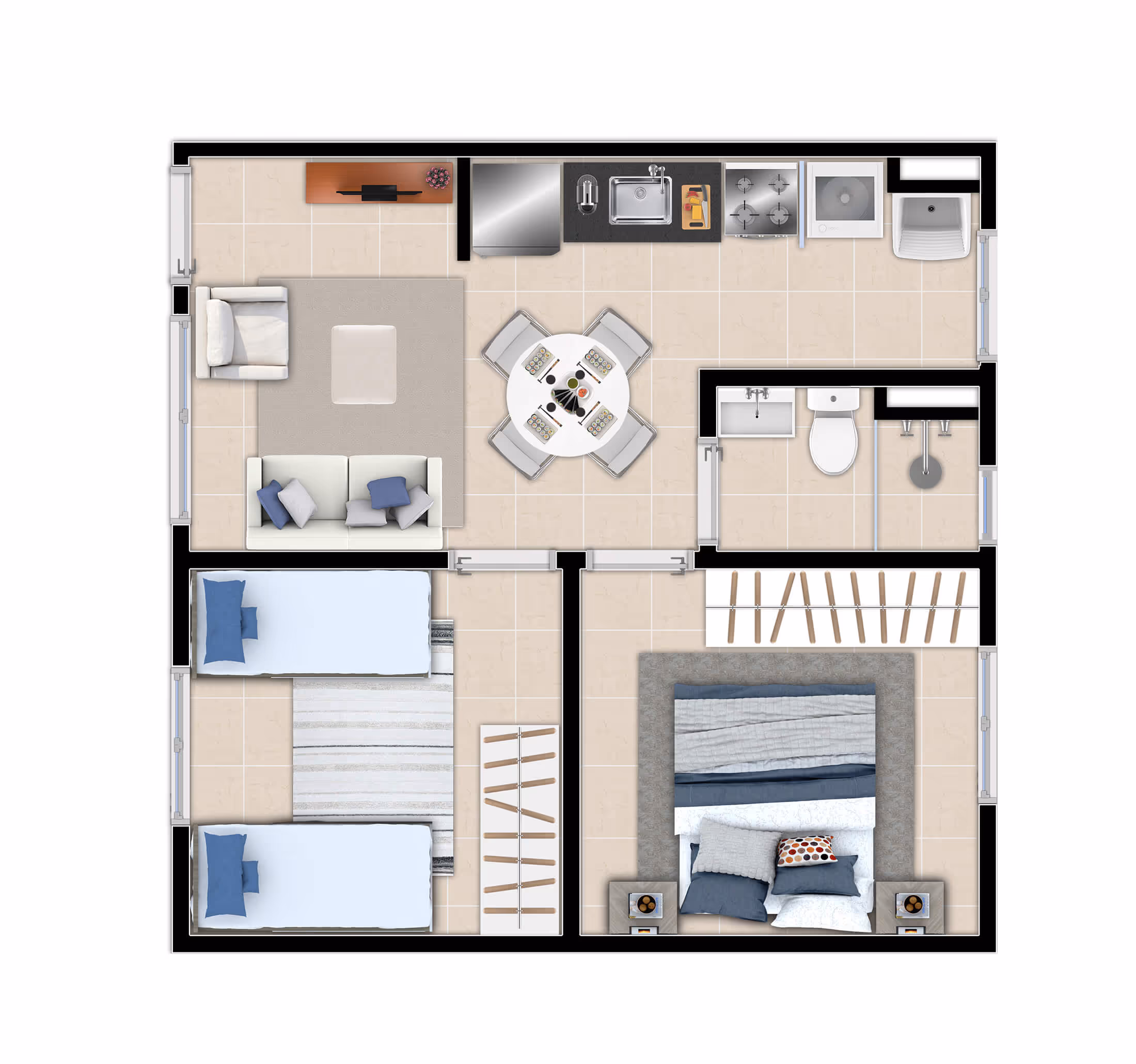 Planta 2 dormitórios • 39,21m²