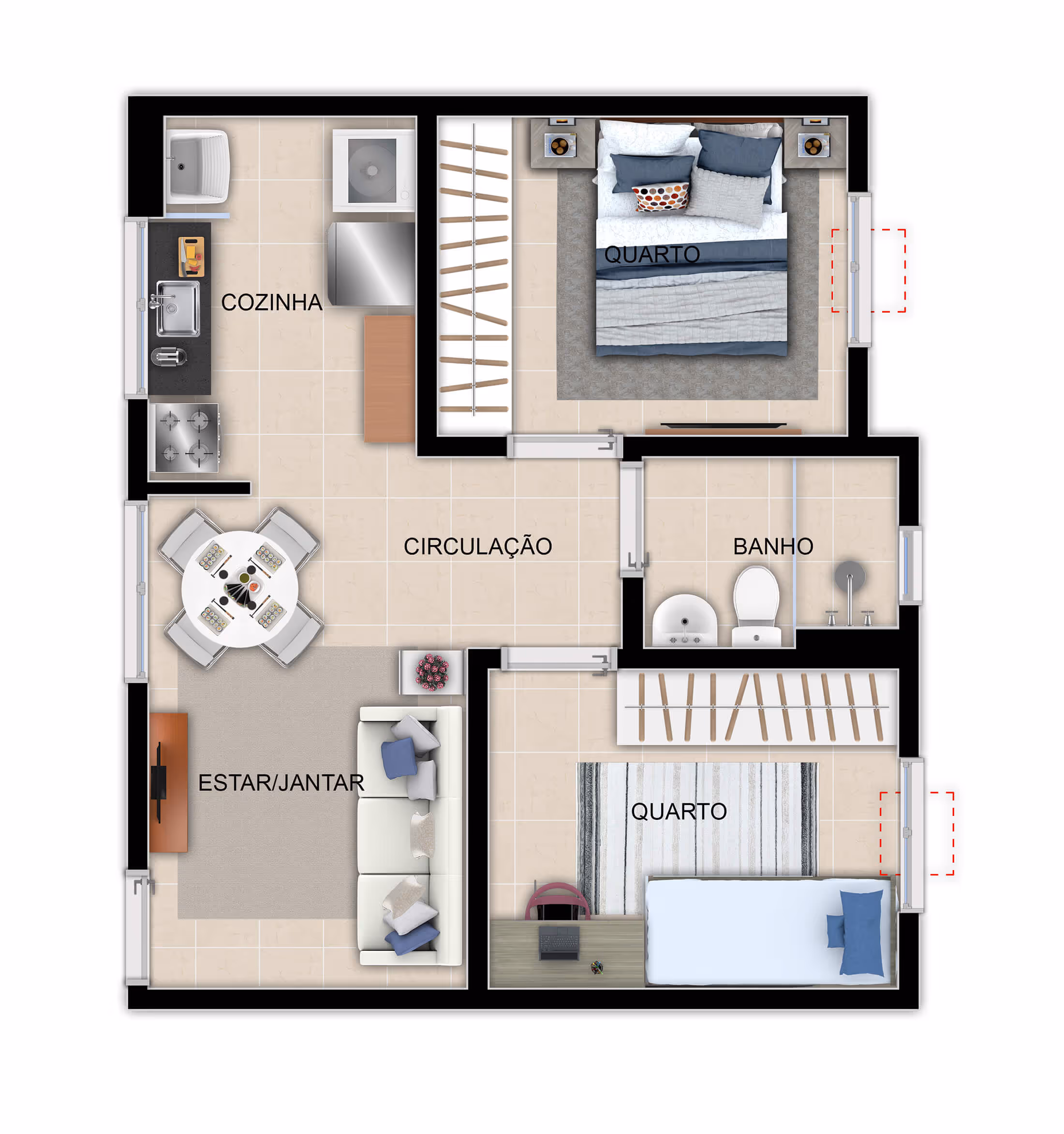 Planta 2 dormitórios • 42,14m²