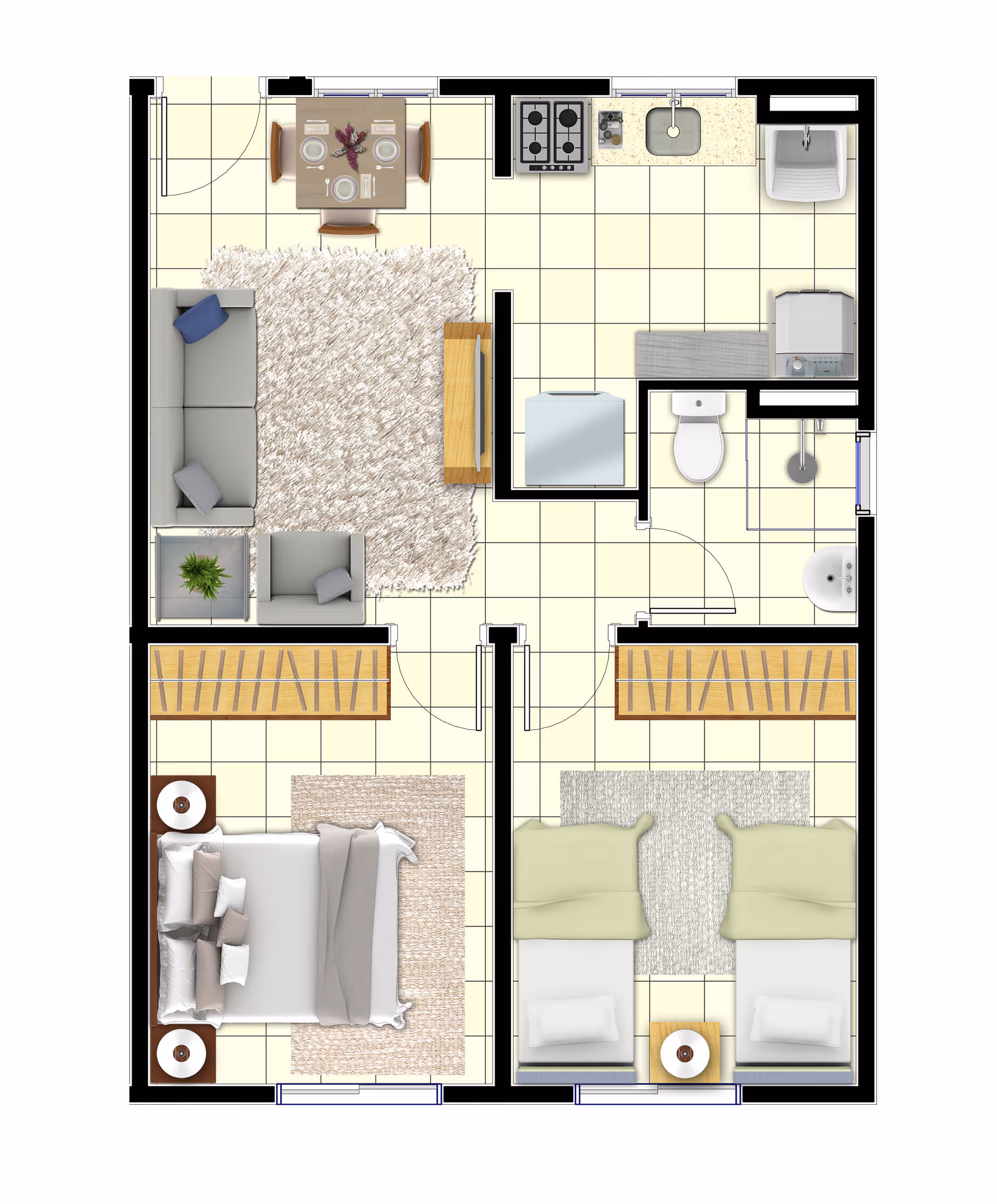 Planta 2 dormitórios • 40,31m²