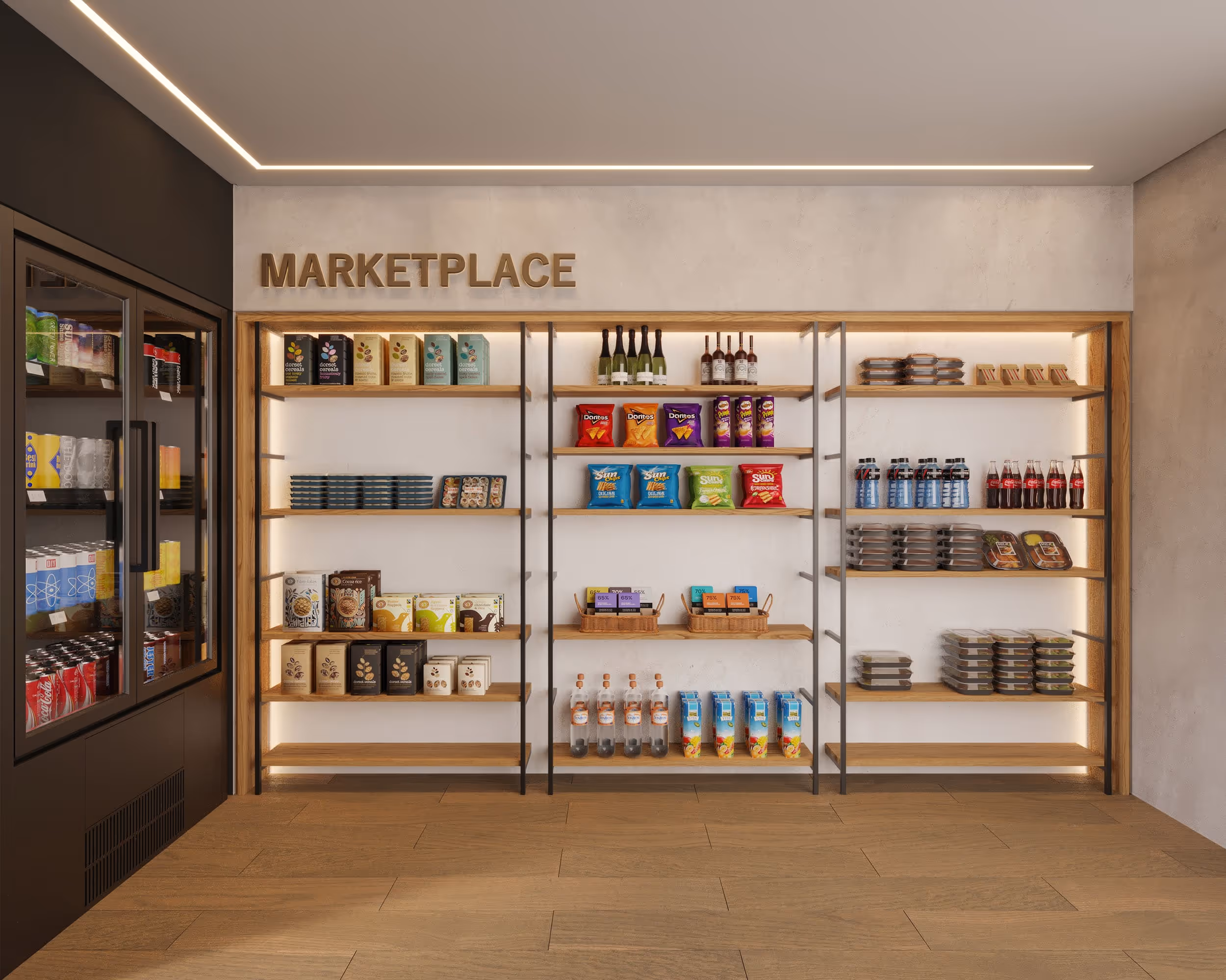 Perspectiva ilustrada do market place