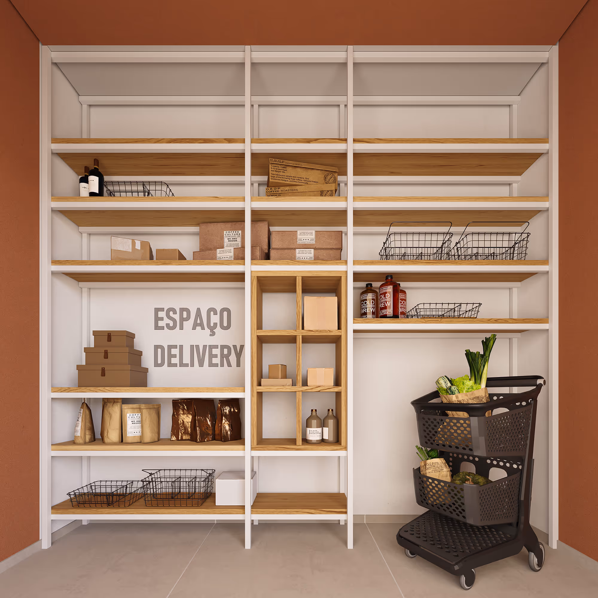 Perspectiva ilustrada do espaço delivery