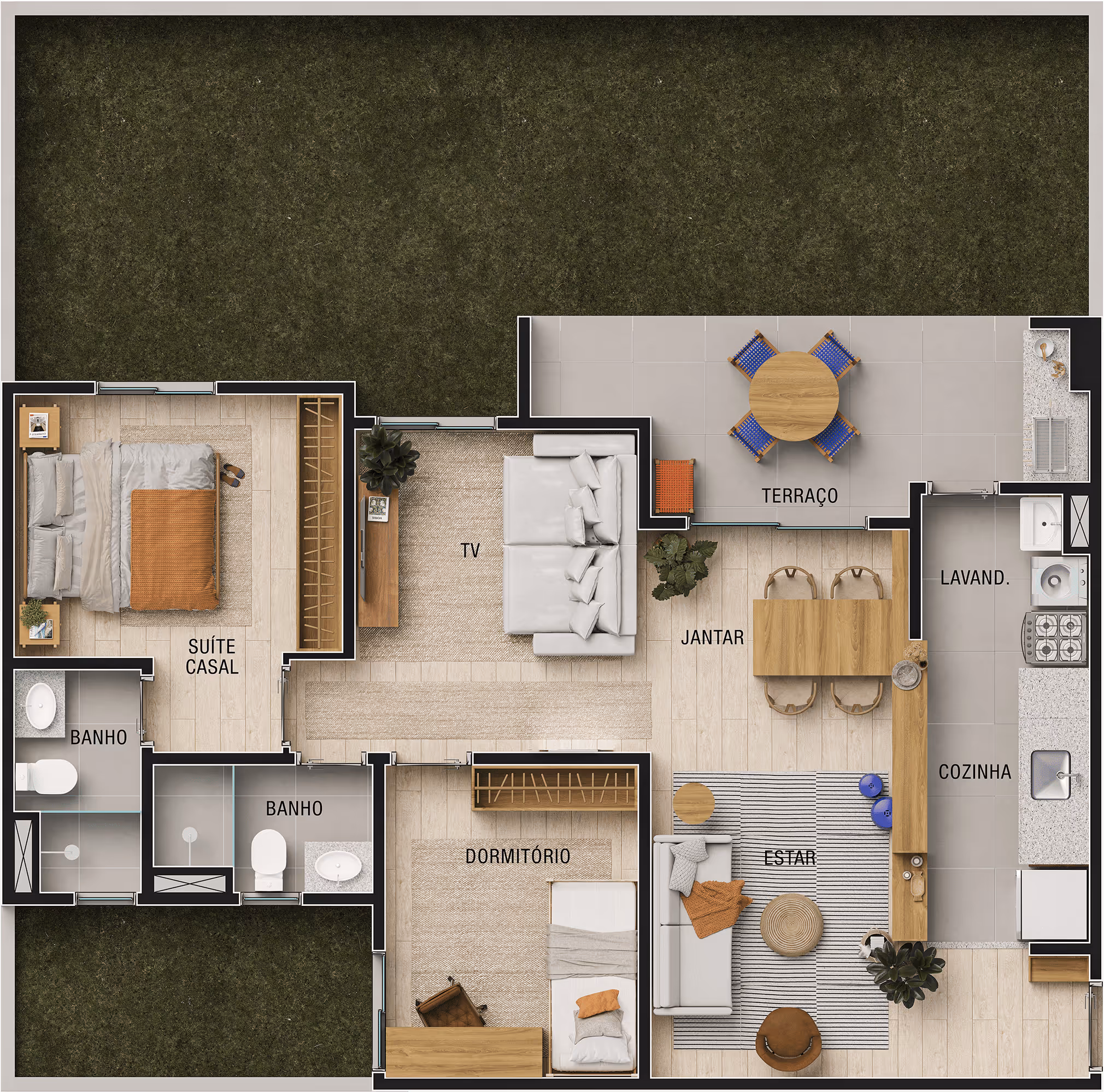 Planta do apto 2 dorms. (c/ suíte) garden