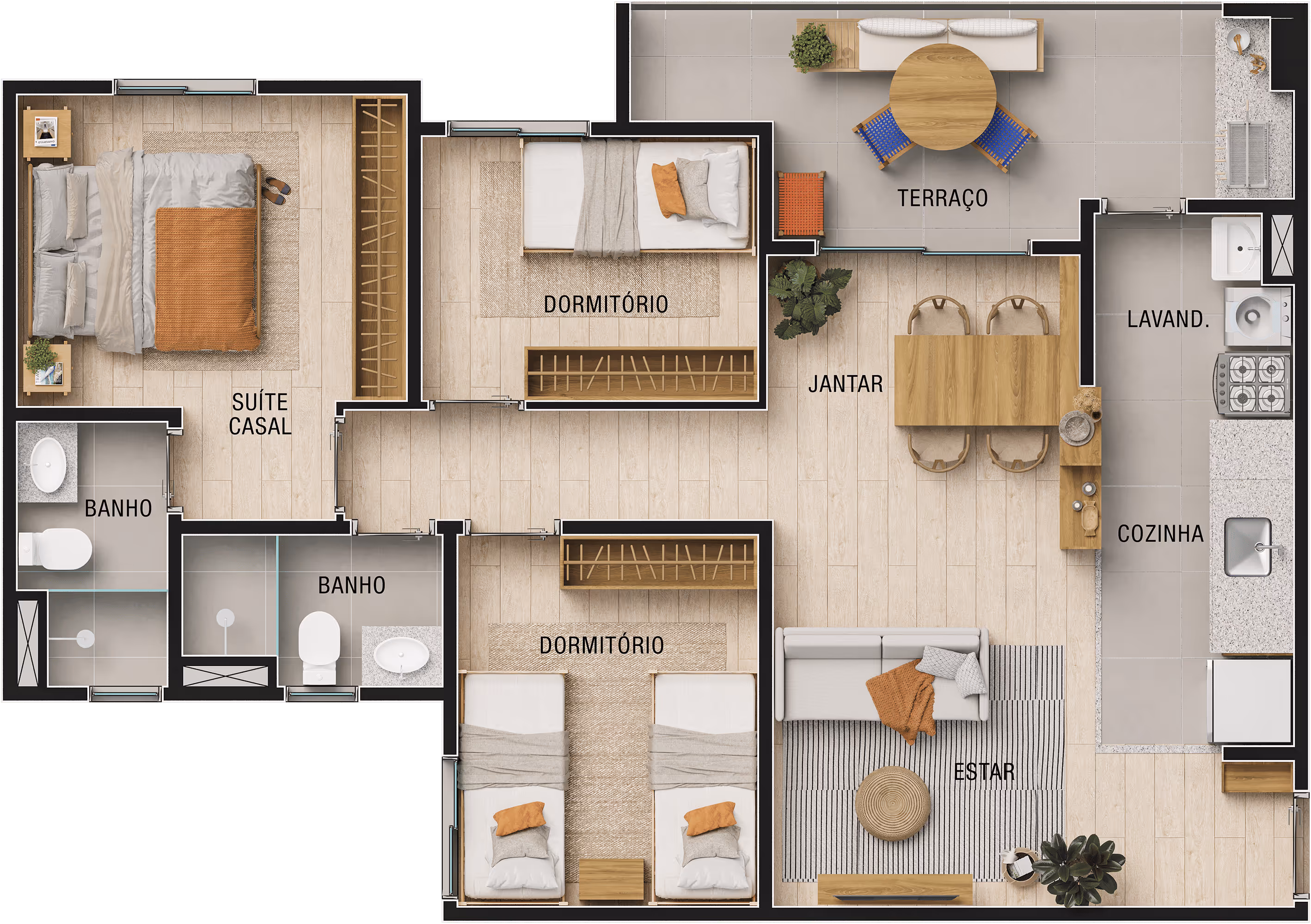 Planta do apto 3 dorms. (c/ suíte)