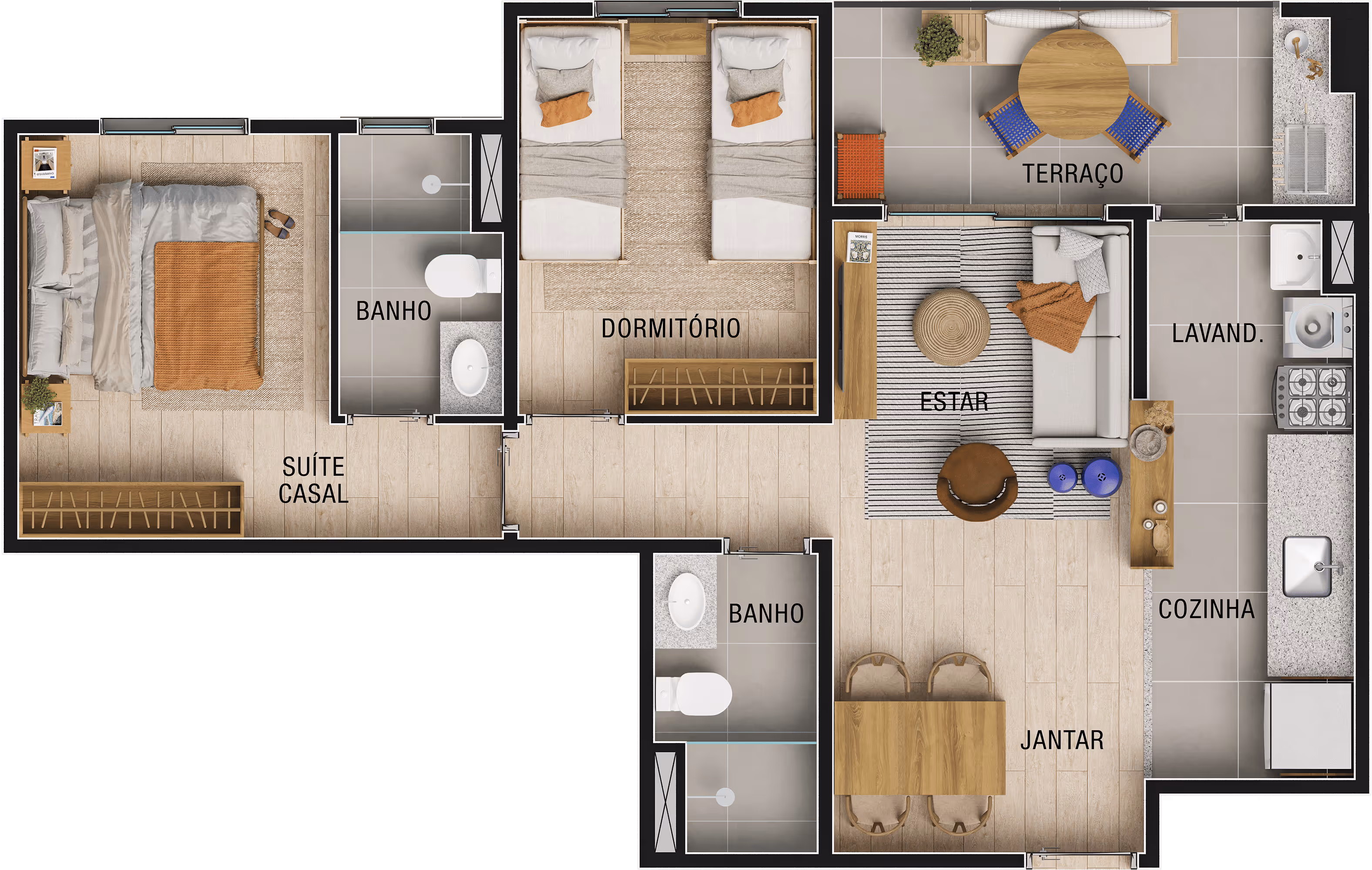 Planta do apto 2 dorms. (c/ suíte)