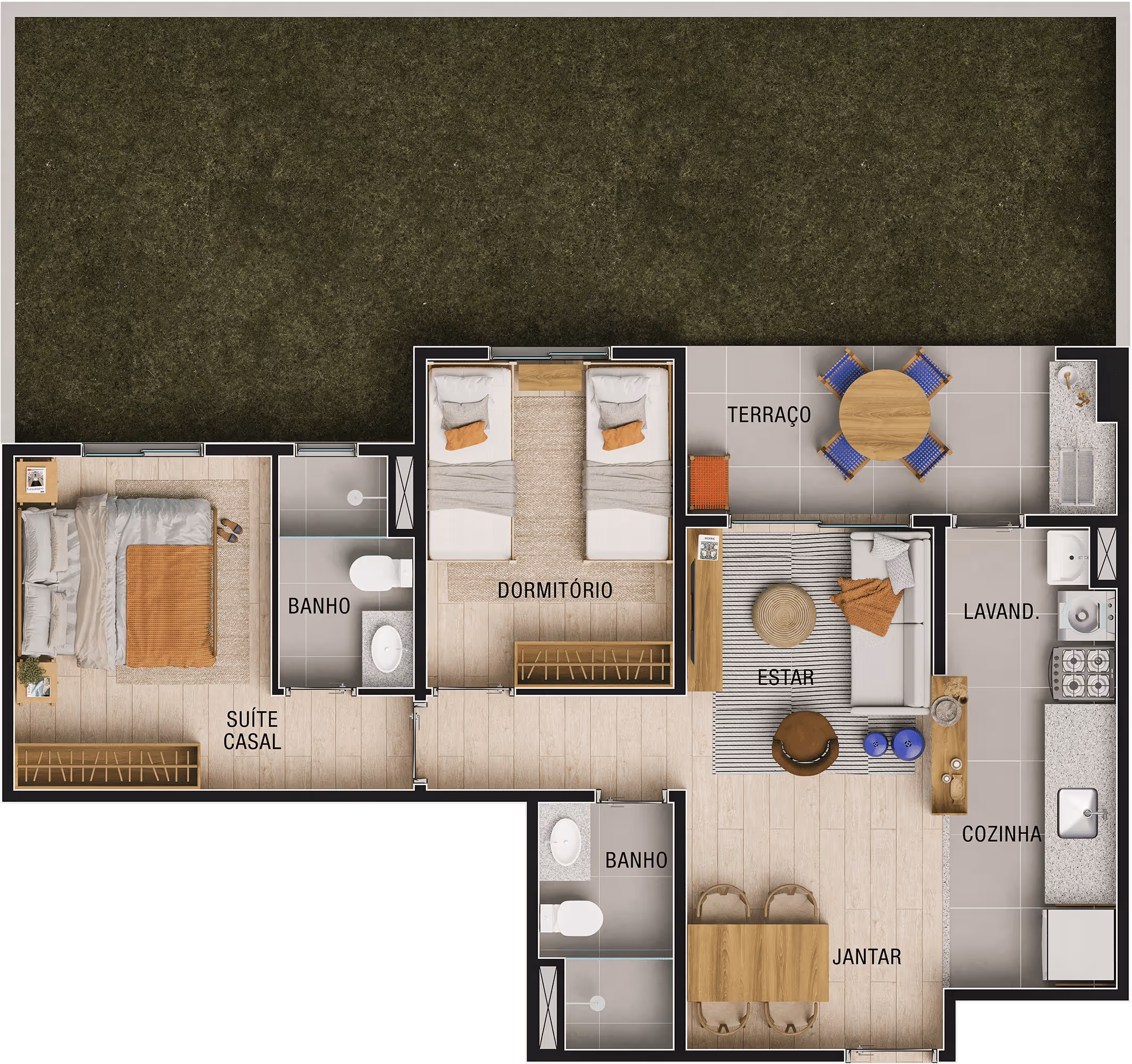 Planta do apto 2 dorms. (c/ suíte) garden