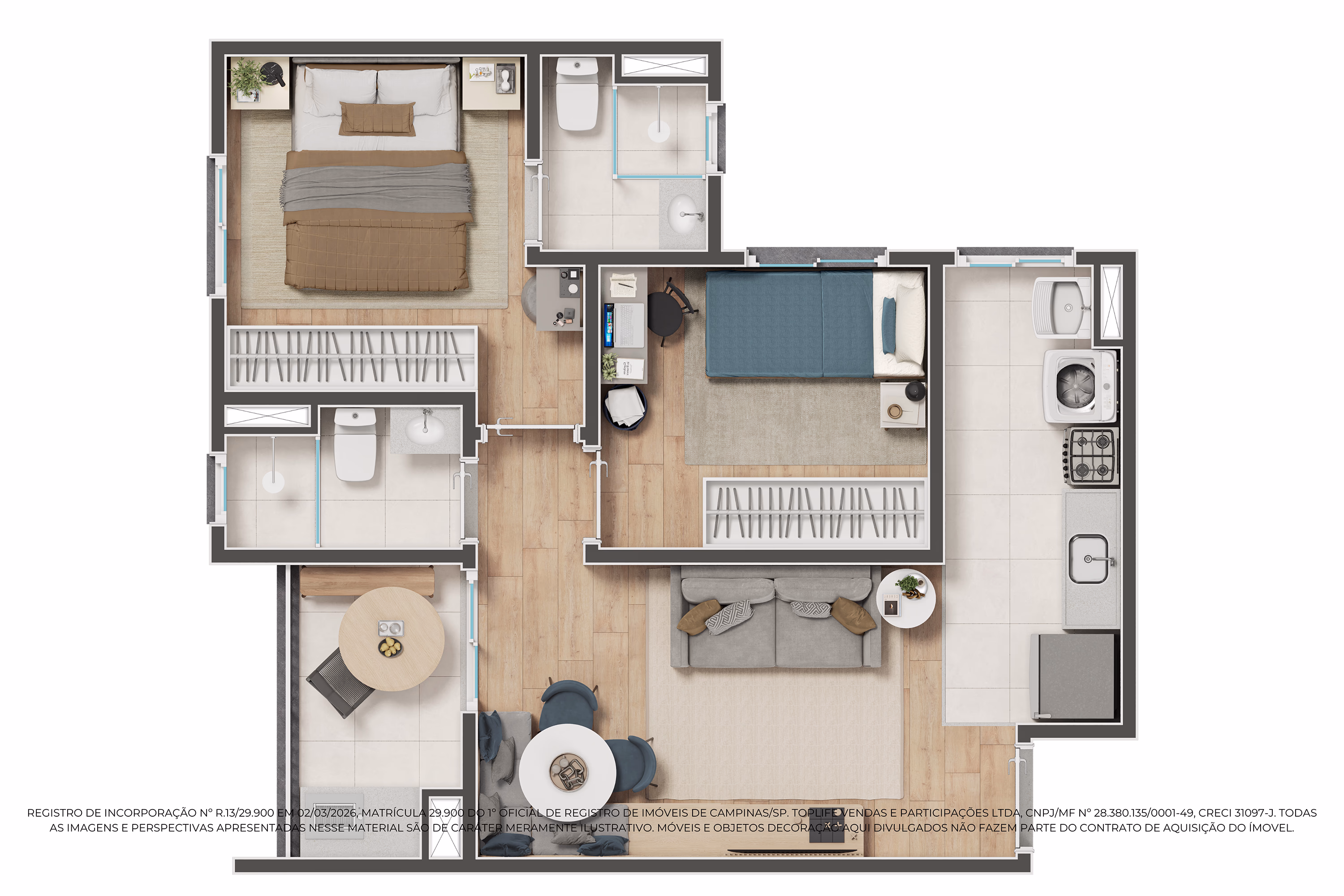 Planta tipo 3 (2 dormitórios)