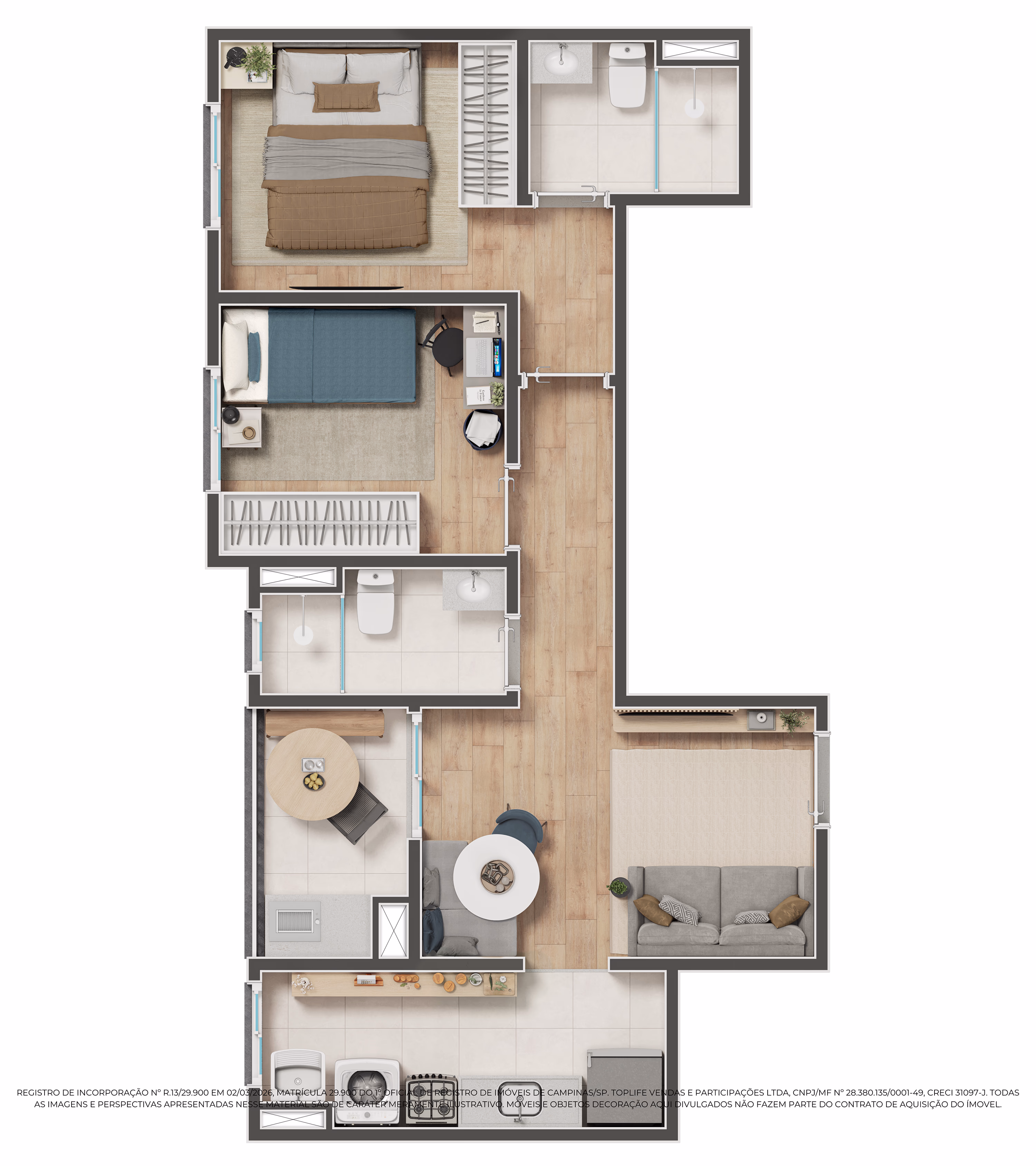 Planta tipo 2 (2 dormitórios)