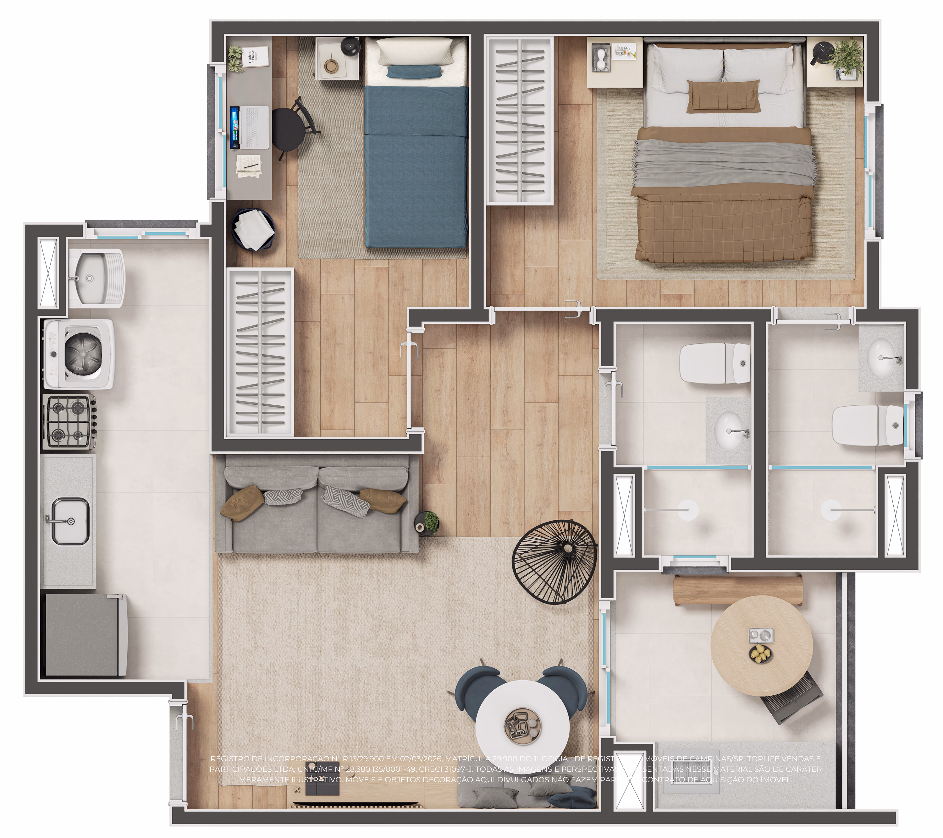 Planta tipo 4 (2 dormitórios)