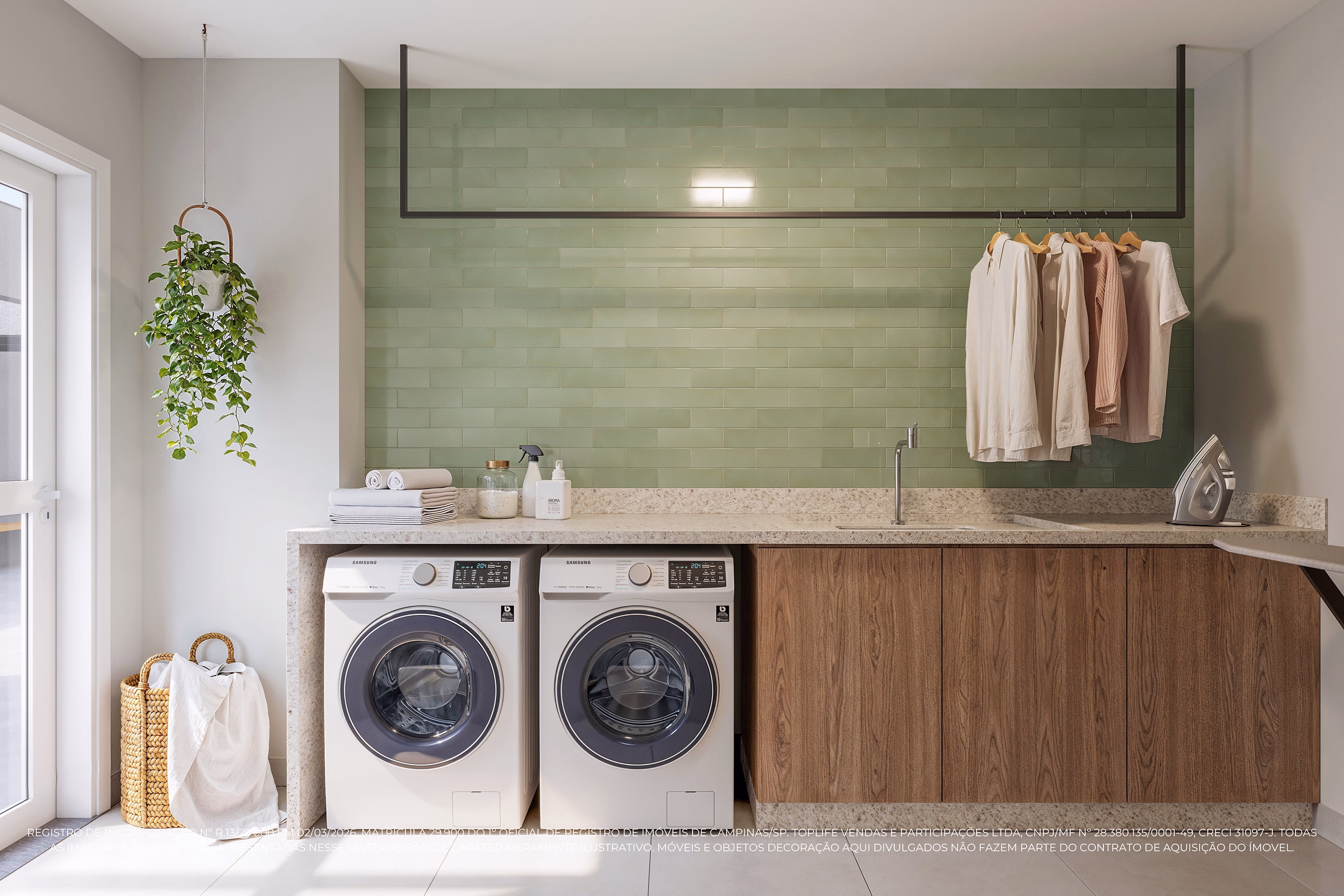 Perspectiva ilustrada da lavanderia compartilhada