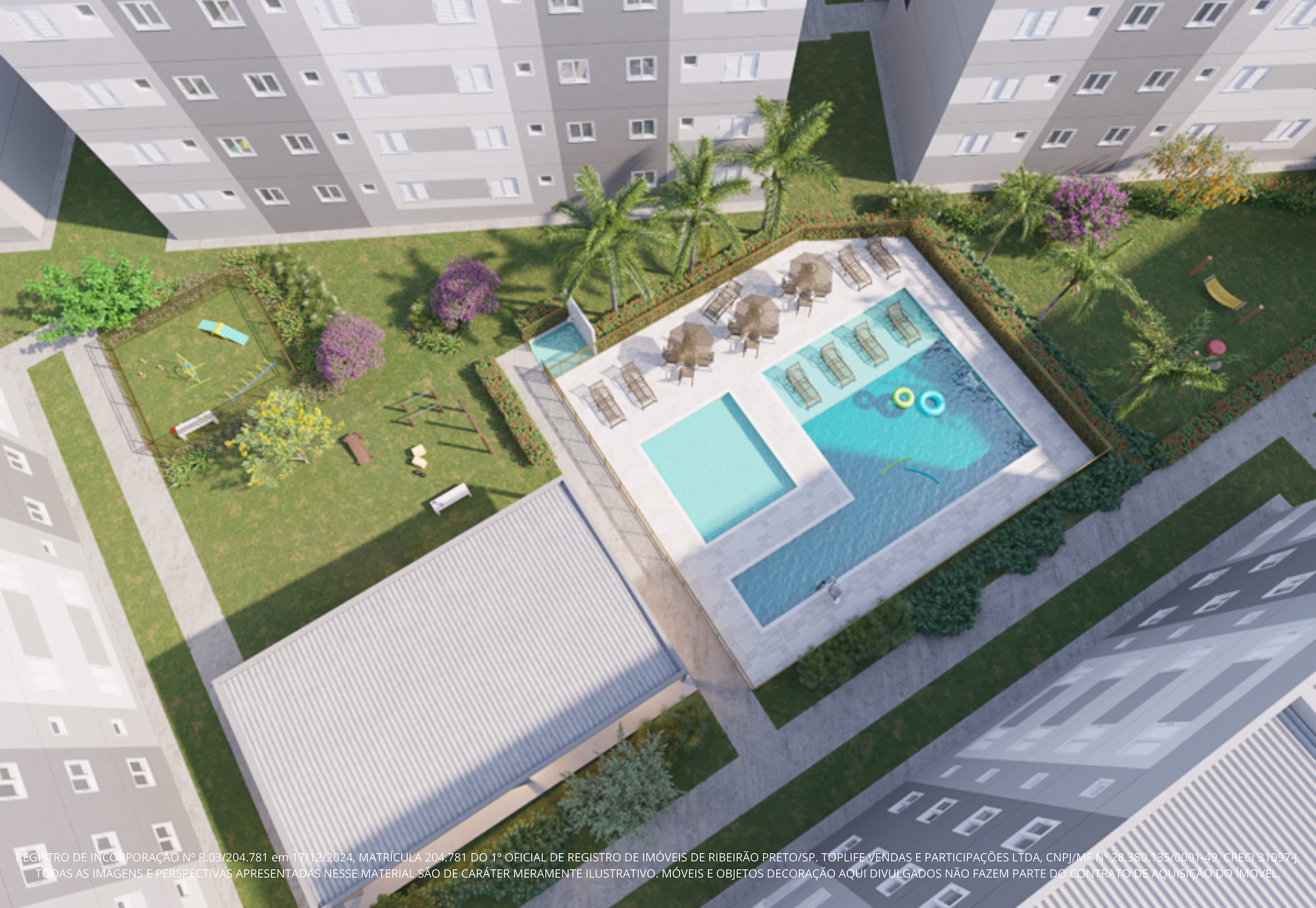 Perspectiva ilustrada aérea do lazer